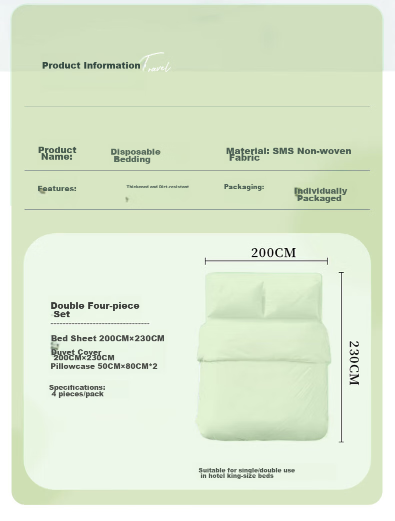 JAJALIN Disposable Four-Piece Travel Hotel Bedding Set: Clean Bed Sheet, Duvet Cover, Pillowcases, Thickened Double Bed Linen Set for Tourism 12