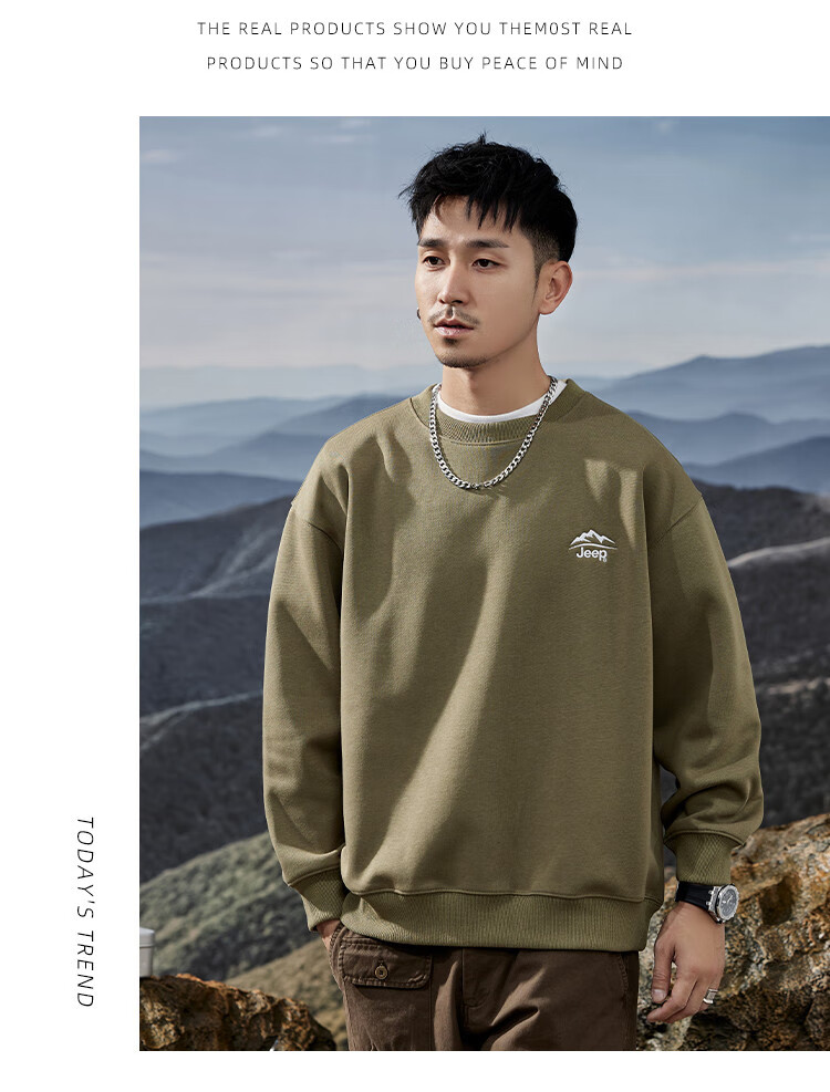 JEEP Spring And Autumn Round Neck Sweatshirt for Men, Loose Casual Sports High-End T-Shirt Top Outerwear 13