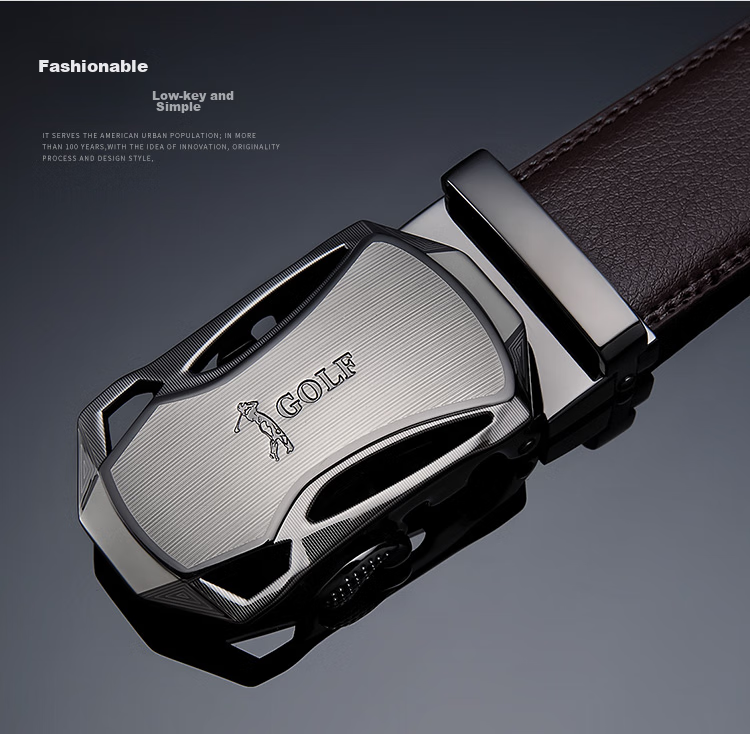 GOLF Leather Men's Belt, Durable Alloy Automatic Buckle, Jeans Waistband, Gift Box Set for Boyfriend Or Father 4