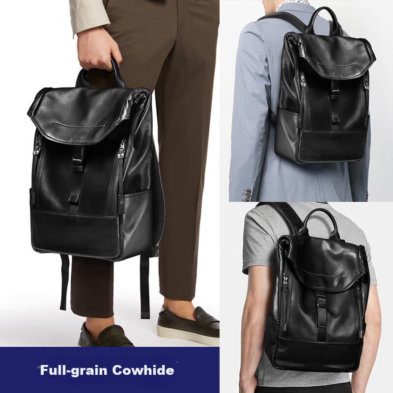 BVP Genuine Leather Backpack for Men, Top-Grain Cowhide Business Bag, British Style Fashion Laptop Bag, Birthday Gift