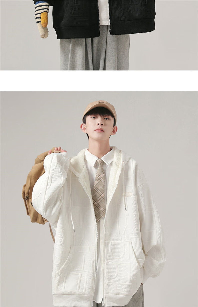 I'M DAVID Men's Autumn And Winter Jacket, Korean Style, Fleece-Lined, Thickened, Cold-Resistant, Warm, Loose-Fitting, Hooded Sports Jacket for Men, Gray, Size L 16