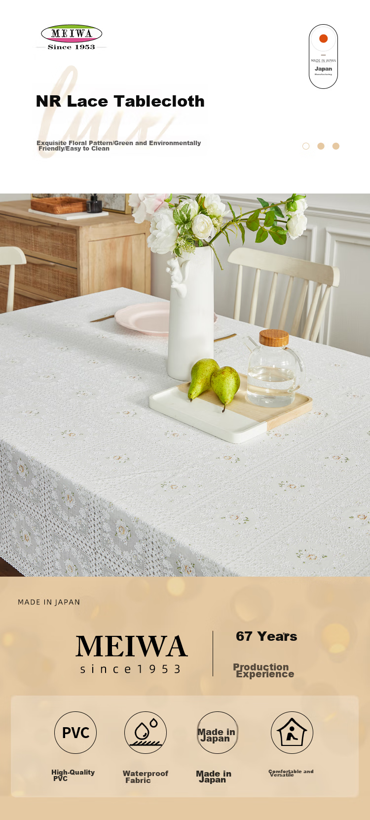 MEIWA Waterproof And Oil-Resistant Rectangular Tablecloth, Imported Fresh PVC Table Cover, Plaid Blue, 130*180cm 1