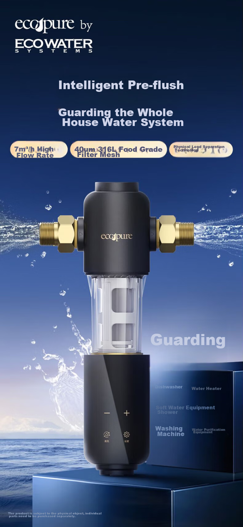Yikepiao Pre-Filter Water Purifier for Home Use, Whole House Under-Sink Pipeline Filtration, High Flow Rate, No Filter Replacement Needed, Lead Separation, Automatic Backwash, Explosion-Proof, Freeze-Resistant Filter Bottle EPSF101-A 1