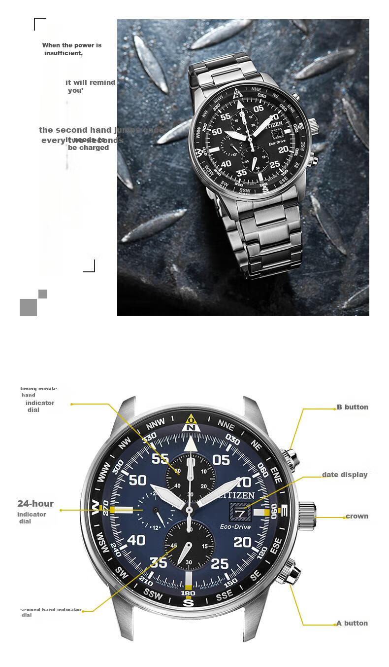 CITIZEN Watch for Men, Japanese And Korean Style, Eco-Drive, Three-Dial Black Face, Date Display, Steel Band, Business Style, Gift for Boyfriend, CA0690-88E 3