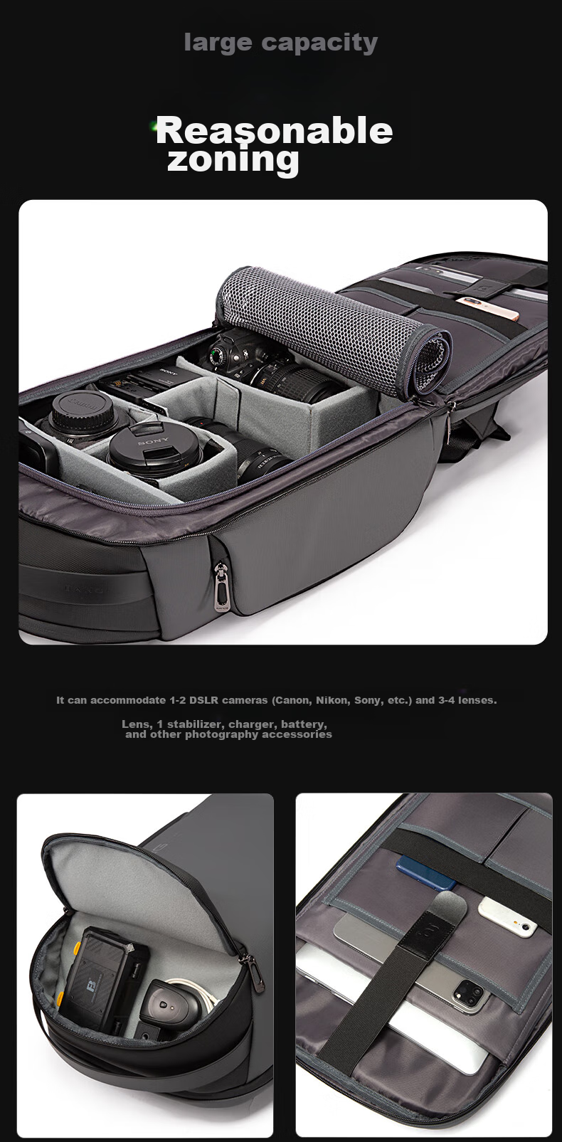 Bange Professional Photography Camera Bag, Drone Disassembly Multifunctional DSLR Mirrorless Camera Backpack, Digital Storage Backpack, Gray 20