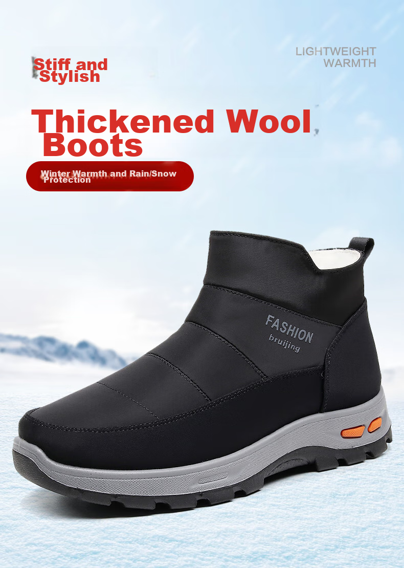 Ankang Winter Pure Wool Warm Men's Old Beijing Cloth Shoes, Thickened Waterproof Dad High-Top Cotton Boots 23503, Black, Size 44 1