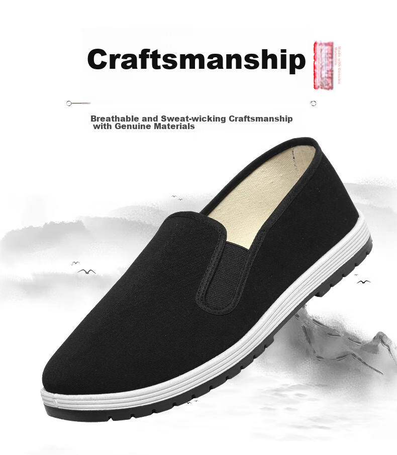 3515 Old Beijing Cloth Shoes for Men, Work Shoes, Soft-Soled Casual Shoes, Breathable Slip-On Traditional Cloth Shoes, Black, Size 38 2