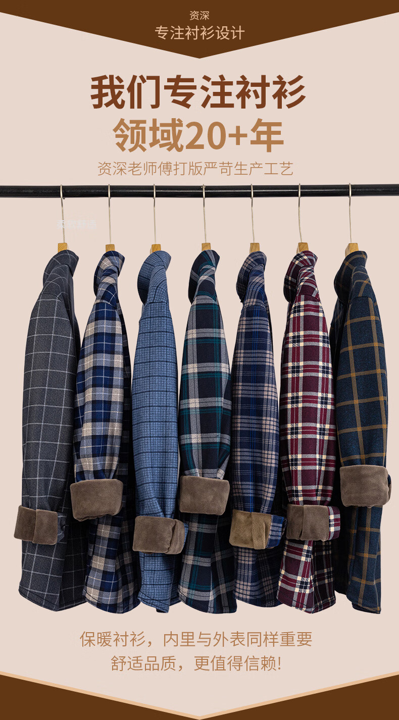 FIRS Men's Winter Fleece-Lined Thickened Plaid Thermal Shirt Mid-Aged and Elderly Base Layer Top 8829 40 1
