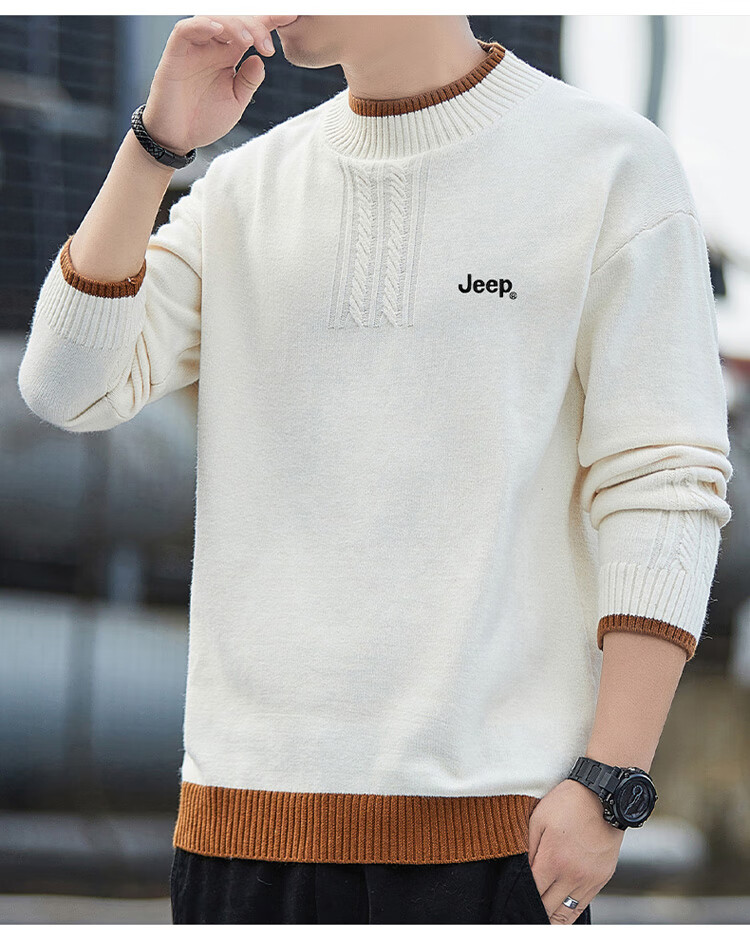 JEEP Men's Autumn Winter Warm Crew Neck Knit Sweater Khaki XL 17