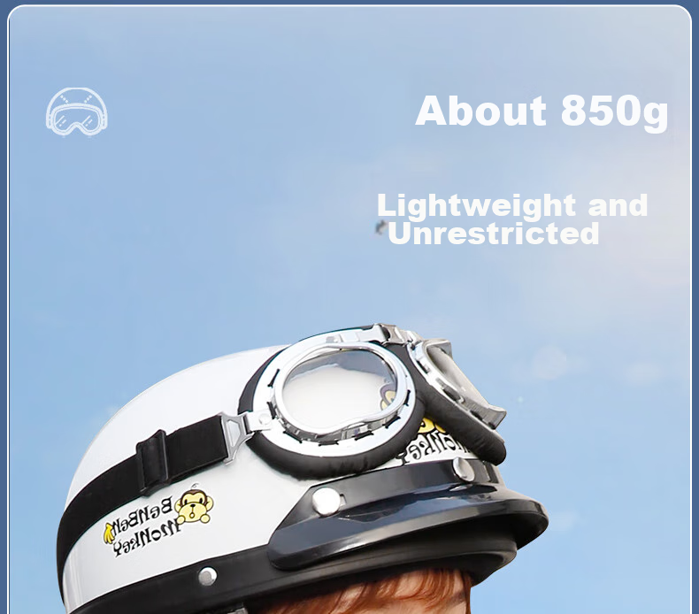 AD New National Standard Class A Electric Vehicle Helmet, 3C Certified National Standard, for Men And Women, Summer Sun Protection, Electric Scooter Safety Helmet, Men's Style, All-Season Half Helmet, Cute Harley Helmet HL-01 Matte Black Monkey Desig 14