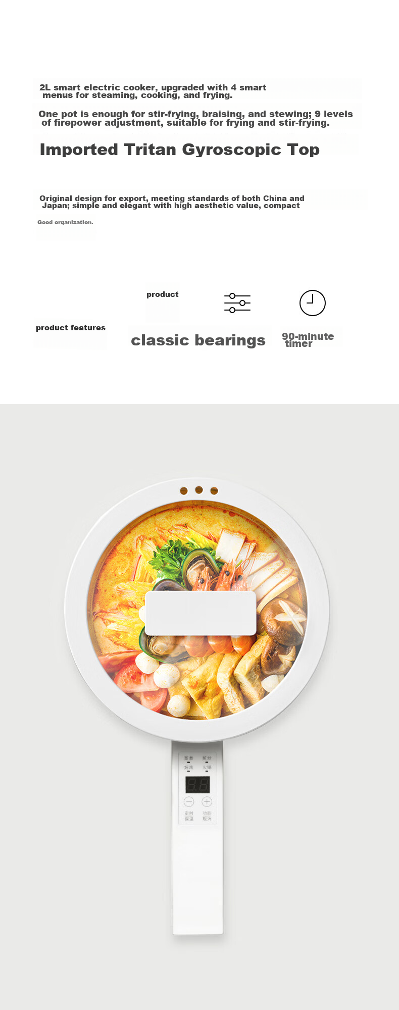 Olayks Instant Electric Cooker with Smart Menu, Small Electric Pot, Multi-Functional Hot Pot, Electric Wok, Small Pot for Student Dormitory, Noodle Cooking And Electric Hot Pot, 2L 3