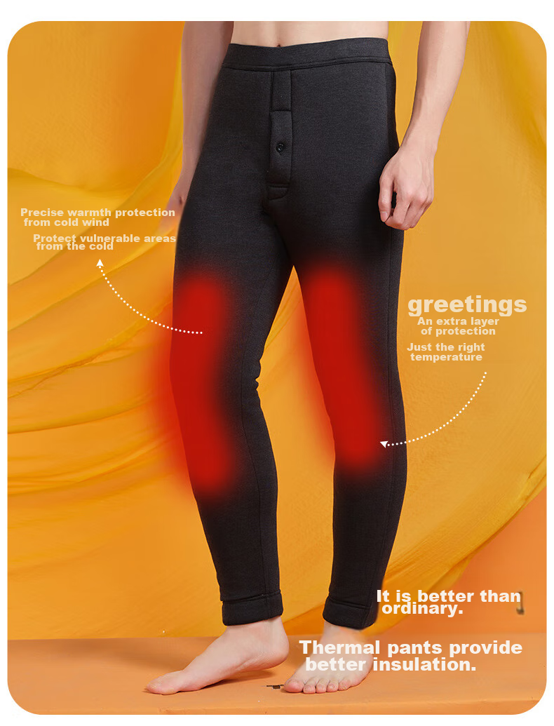 Yiershuang [100% Wool Filling] Men's Thermal Underwear, Four-Layer Fleece-Lined Thickened Cotton Pants 9