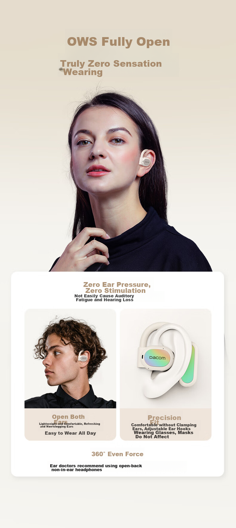 Dacom FreeBeatsPRO [Apple MFi Certified] Bluetooth Headphones, Open-Style for Sports And Running, Non-In, Non-Drop, Wireless Ear-Hook Design, Bone Conduction Concept, Compatible with Huawei 14