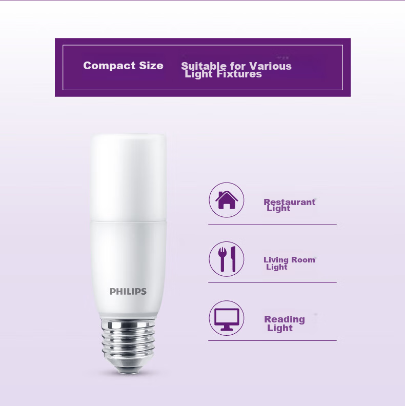 PHILIPS LED Bulb, E27 Screw Base, Energy-Saving Light Bulb for Home Use, Super Bright Globe Bulb, Replacement for Small Pillar Lamp, 9.5W, 6500K 3