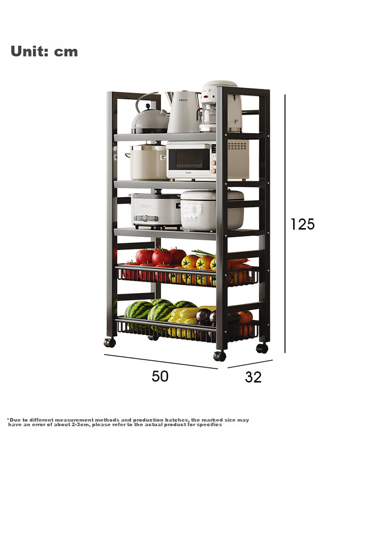 QIAONAMEI Kitchen Storage Rack, Floor-Standing Multifunctional Microwave Organizer, Utensil And Vegetable Storage Shelf, QNM6390-BK 22