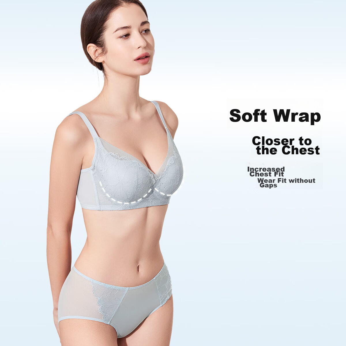 Ordifen 26 New Women's Underwear, Lightweight, Slimming, Perforated Cups, Breathable, Soft Wireless, Seamless, Low-Collar Bra Set XB4206