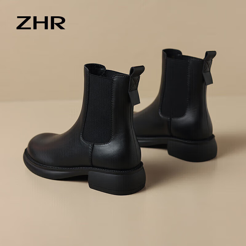 ZHR Flat Ankle Boots for Women, Autumn And Winter Simple British Style Chelsea Boots with Elastic Band, EH19 Black, Size 37