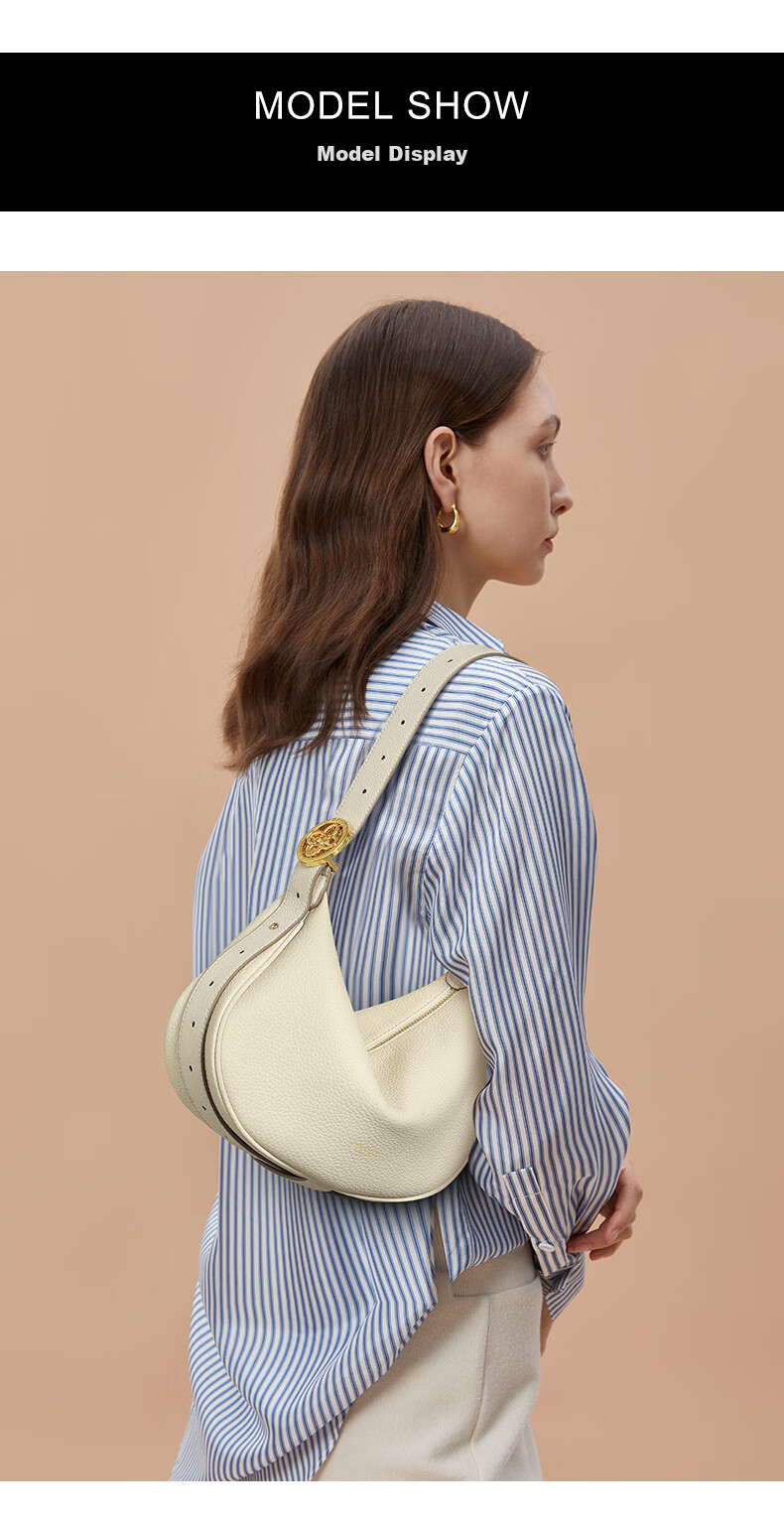 CASSILE Women's Handbag, Top-Grain Leather, Crescent Moon Design, Underarm Crossbody Bag, Practical Gift for Wife on May 20th 17