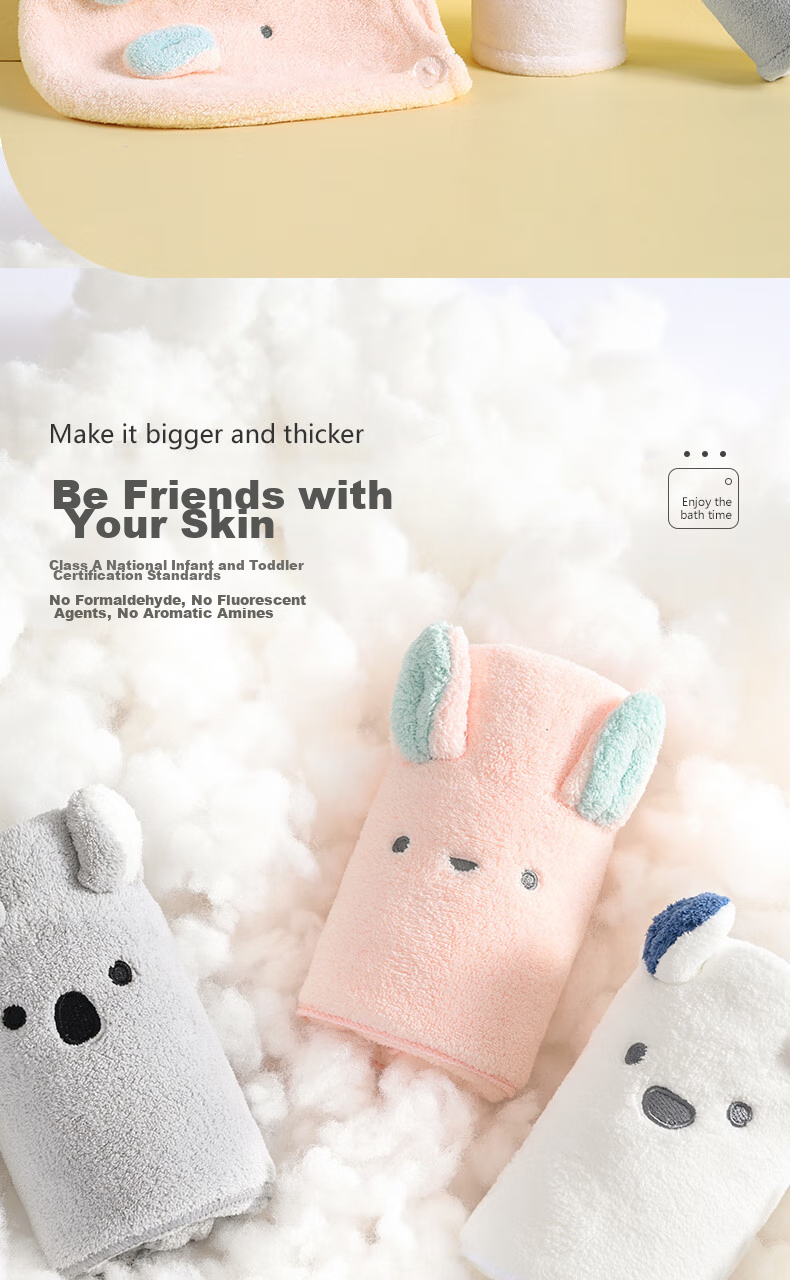 Grace 5A Grade Antibacterial Hair Drying Cap, Soft And Absorbent, Cute Animal Design, Quick-Drying Towel, Hair Drying Cap, 25*65cm, Single Piece 12