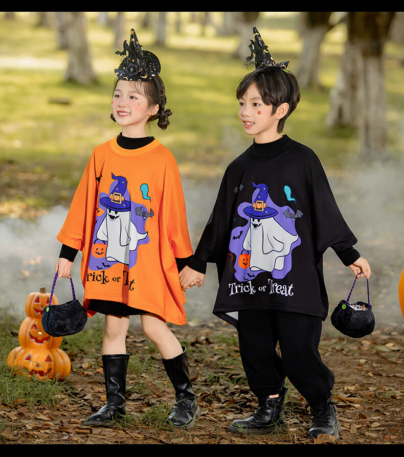 Suhan Tang Halloween Costume Kids Cosplay Boys and Girls Ghost Prank Cartoon Top Bat Shirt (Size S) 8