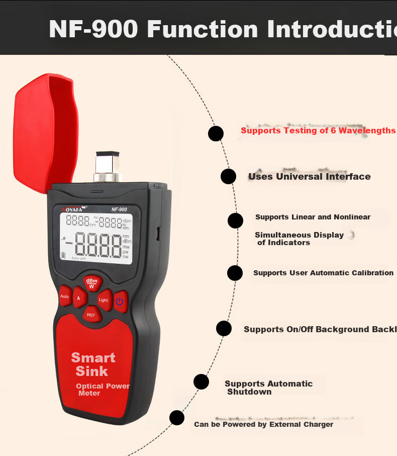 Jingmingshu NF-919 Multifunctional Fiber Optic Tester, Optical Power Meter, Light Source, Red Light Can Measure Communication Network, Telecom Network, Cable TV Fiber Optic Line Engineering Construction Inspection And Maintenance 2