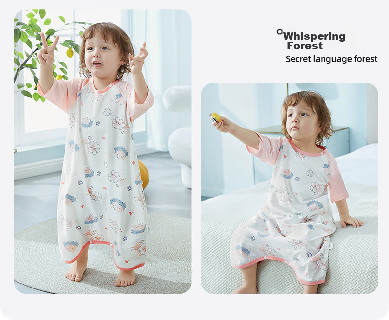 Beitaisi Baby Sleeping Bag, Summer Thin Style, Children's Cotton Nightgown, Home Air Conditioning Anti-Kick Blanket, Integrated Pajamas, Bella, Size 73 44