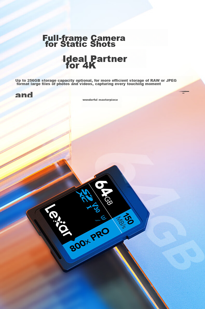 Lexar 64GB SD Memory Card, Read Speed 150MB/s, U3 V30 Entry-Level Camera Memory Card, High-Speed Performance, Capture with Ease (800x PRO) 3