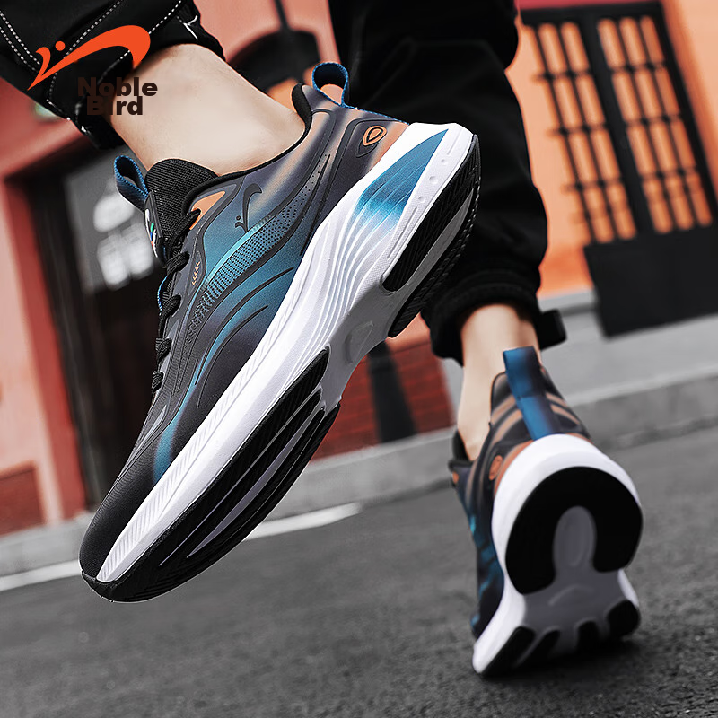 Guirenniao Men's Sports Shoes, Wear-Resistant Breathable Casual Shoes, Mesh Ultra-Light Running Shoes, Black/blue, Size 41 (Recommend Ordering One Size Smaller)