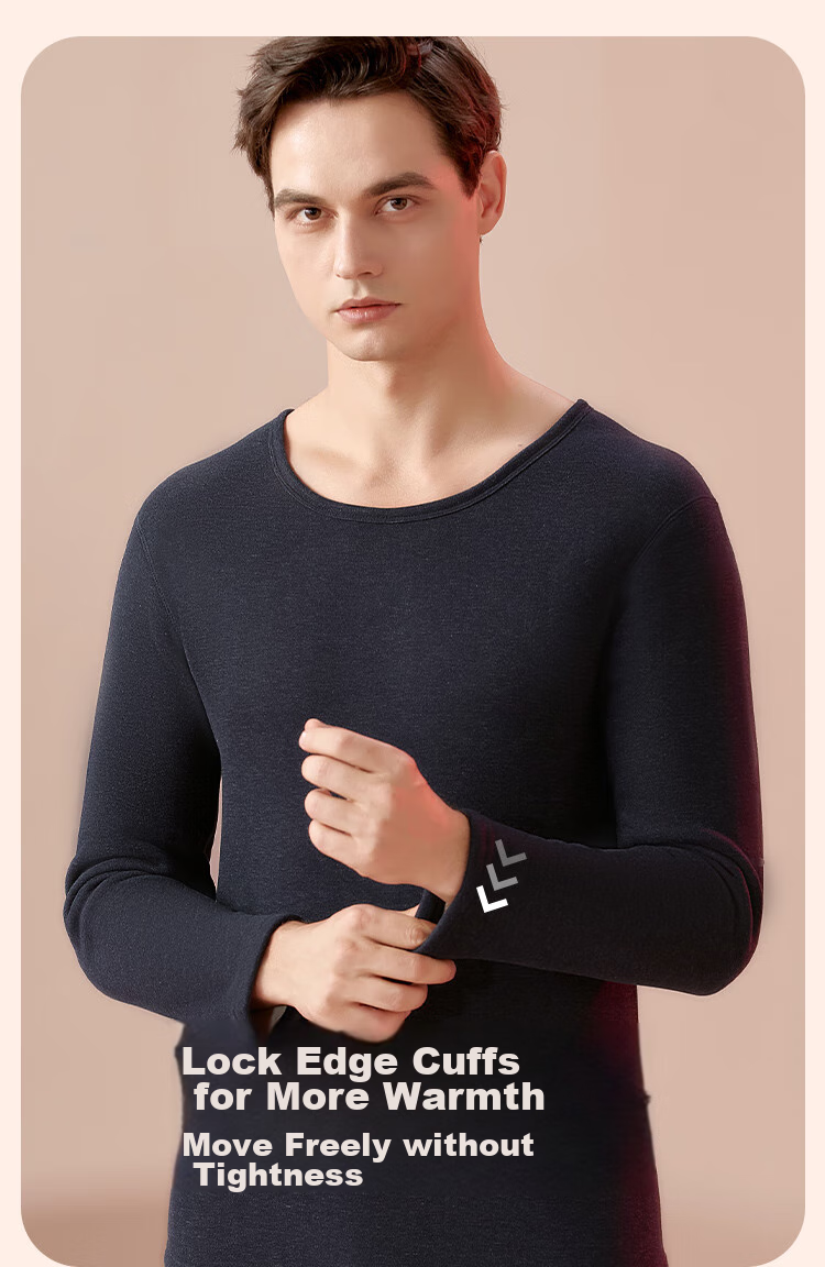 Hengyuanxiang Wool And Silk Thermal Underwear, Fleece-Lined, Extra Thick, Mid-Collar Autumn Top And Bottom Set 11