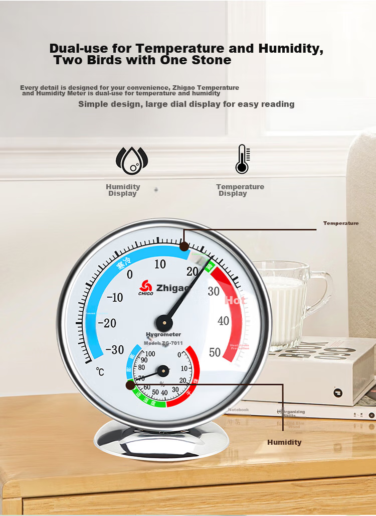 CHIGO Thermometer Indoor Home Temperature And Humidity Meter Baby Room Hygrometer Indoor And Outdoor Thermometer ZG-7012 5
