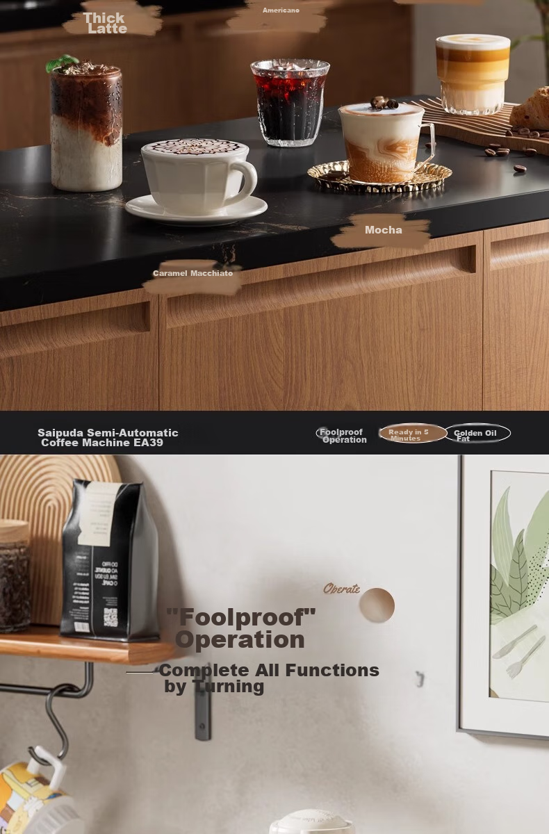 Saipuda EA39 Home Semi-Automatic Coffee Machine Small Italian Style Milk Frother American Office Dormitory All-in-One Grinder Black JD Self-Operated 4