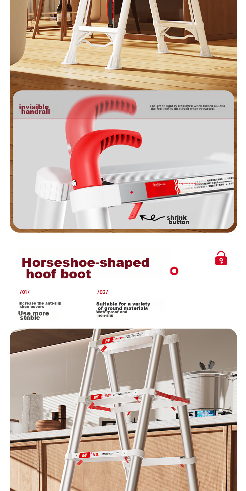 Aopeng Folding Telescopic Household Step Ladder, Five-Step Indoor Multi-Functional Folding A-Frame Ladder 10