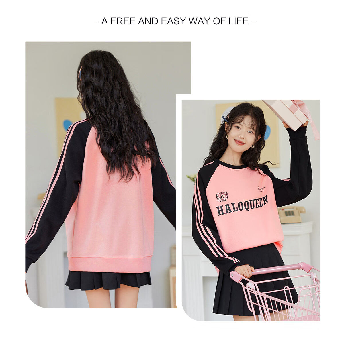 Halo Queen Women's Sweatshirt, Round Neck, Striped, Fashionable New Year Red, Casual Style, Loose-Fitting Top Jacket H143W1017 17