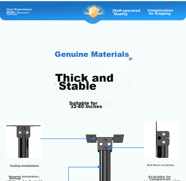 Beishi TV Mount (32-65 Inches), TV Ceiling Mount, 360° Rotation, Extendable Ceiling Bracket, TV Stand, Universal Mount for Multiple Brands 4