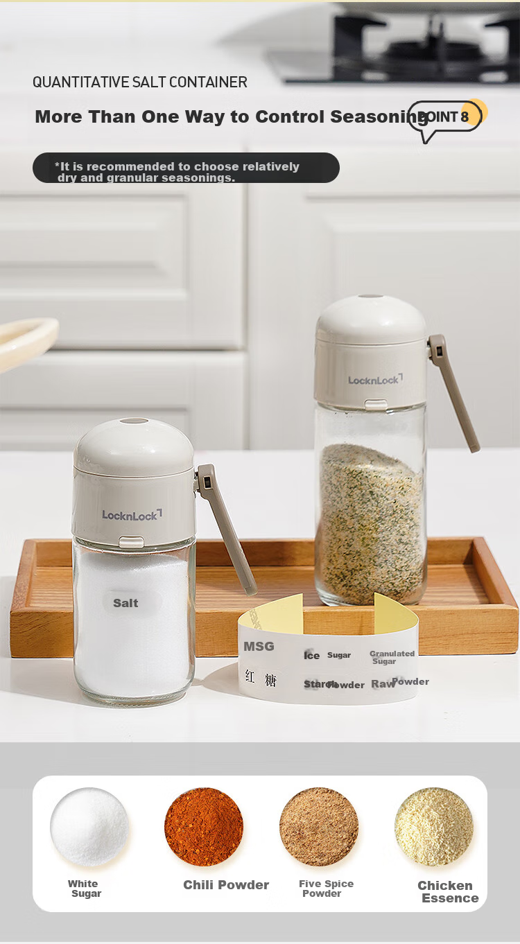 LOCK&LOCK Measured Salt Container, Kitchen Plastic Seasoning Bottle, Spice Jar, Condiment Box, Salt Shaker, Sealed Moisture-Proof, 180ML 9