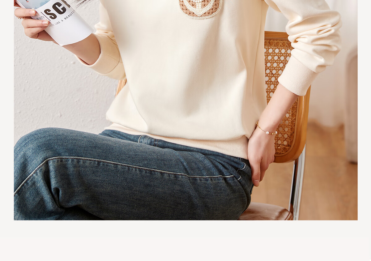 Chushen Women's Spring And Autumn Sweatshirt, College Style POLO Collar, Cherry Decoration, Loose Casual Top, S13KW1097 2