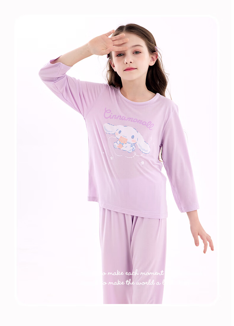 Hello Kitty Girls' Pajama Set Summer Stylish Children's Loungewear Big Kids Modal Air Conditioning Wear G002 Pink 150 13