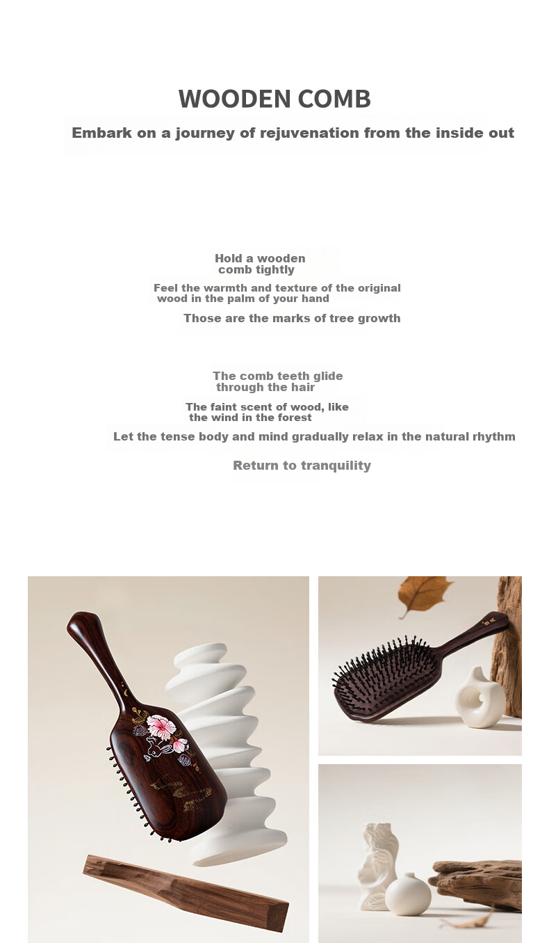 Langfeng Natural Ebony Wood Air Cushion Comb Massage Scalp Volumizing Gift for Women, Friends, Wife, Practical High-End Mid-Autumn Festival Gift for Parents And Elders, Customer Practical Premium Present 1