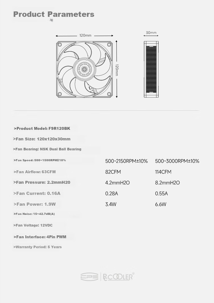 PCCOOLER Beast F9R120, Full LCP Industrial Grade High Performance High Air Pressure 12cm Computer Cooling Fa 12