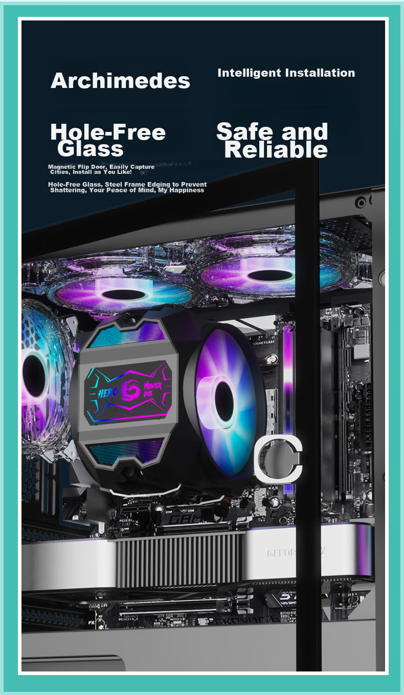 Great Wall Archimedes 1 Black Computer Case (Extra Wide Form Factor/MATX Small Motherboard/240mm Water Cooling Support/Glass Side Panel Fully Transparent/20cm Fan Mounts/Supports 50 Series Graphics Card) 4