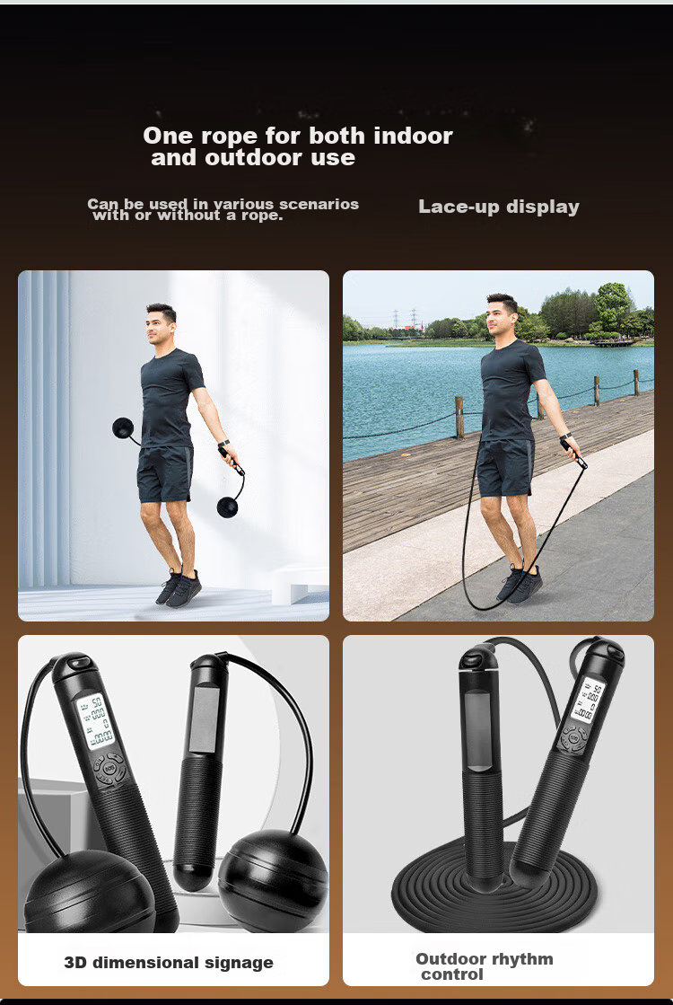 JD Original Black Knight Large Ball Cordless Jump Rope with Smart Counter, Adult Weight Loss Fitness Student Exam Speed Competition Voice-Controlled Model 9