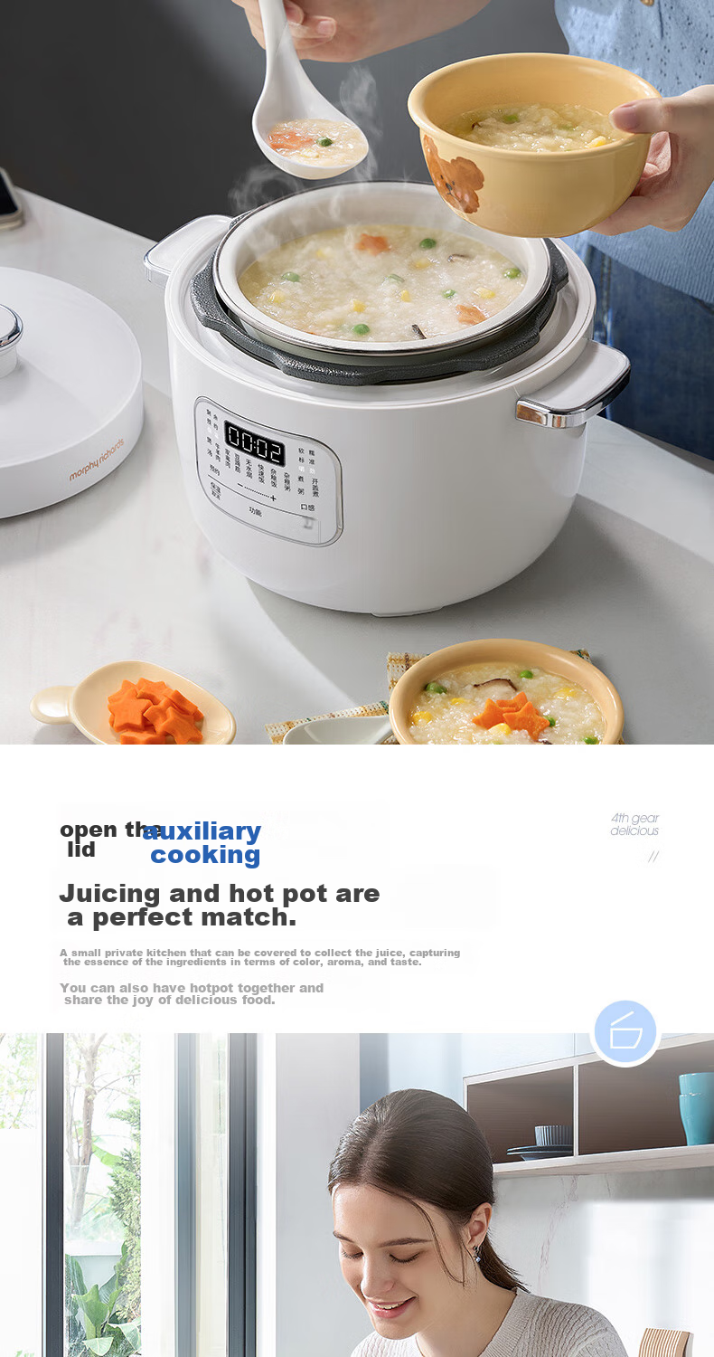 Morphyrichards Electric Pressure Cooker, Electric High-Pressure Cooker, Electric Rice Cooker, Home Use 2.5L Enamel Cast Iron Pot, Multifunctional Soup Pot, Electric Hot Pot, Electric Cooking Pot MR8701 White 13