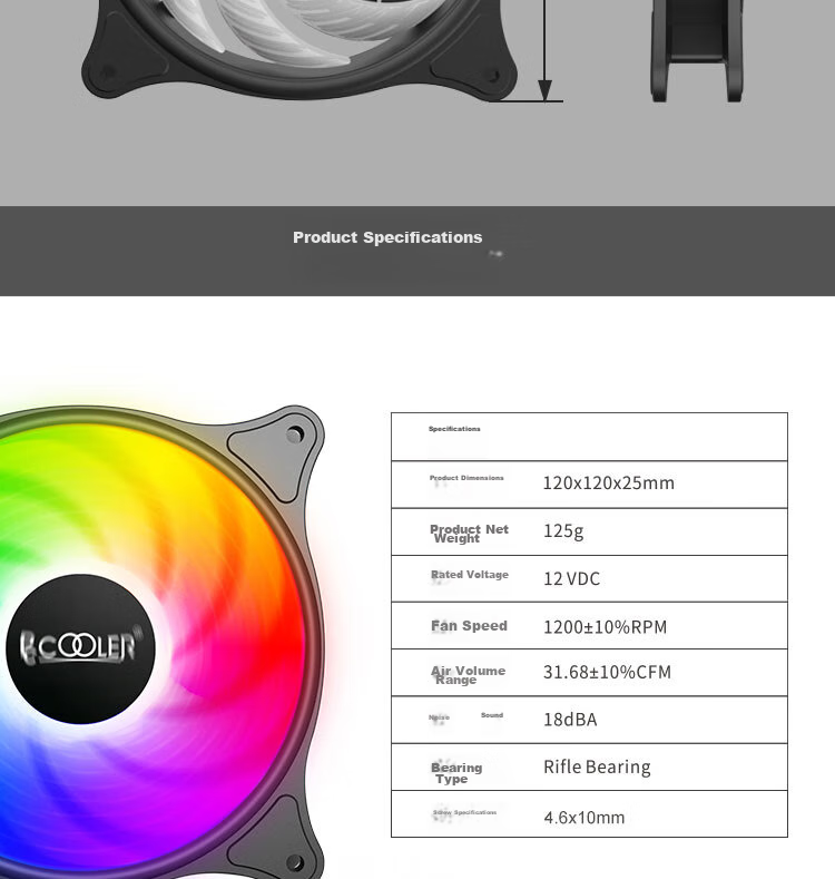 PCCOOLER Mingyue SRGB 12CM Case Fan (Colorful Lighting Effects, Luofu Bearing, Shock-Absorbing Foot Pad, Compatible with Series Connection) 8