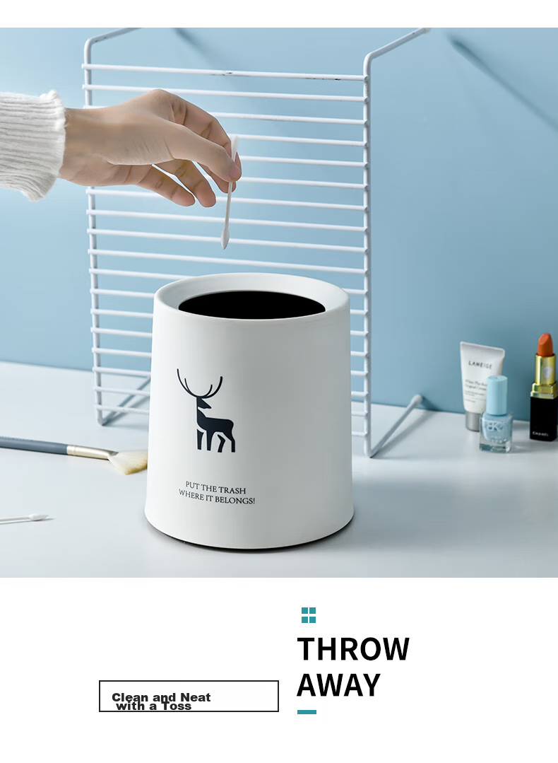 Yipo Desktop Trash Can without Lid, 1.5L Round, Nordic White Deer Pattern, Mini Coffee Table for Office, Study Room, Car, Simple And Minimalist Desig 12