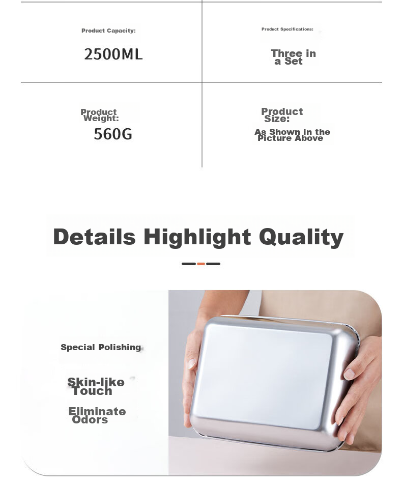 BJ Stainless Steel Rectangular Food Storage Containers, Extra Thick Tray Boxes, Vendors' Cold Dish Plates, Barbecue Plates, Large Size with Lids, Set of 6 10
