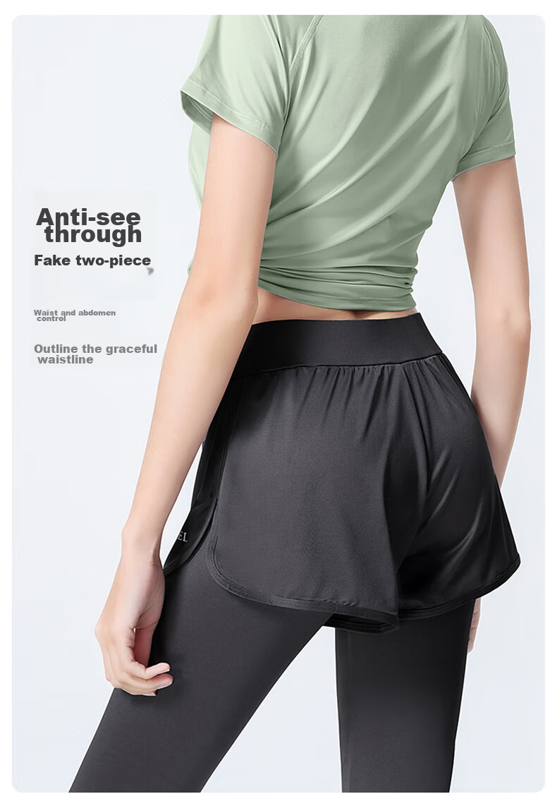 CAMEL Women's Sportswear Set, New Yoga Fitness Pilates Elastic Short-Sleeve Top And Long Pants, Anti-Exposure Two-Piece Athletic Outfit 9