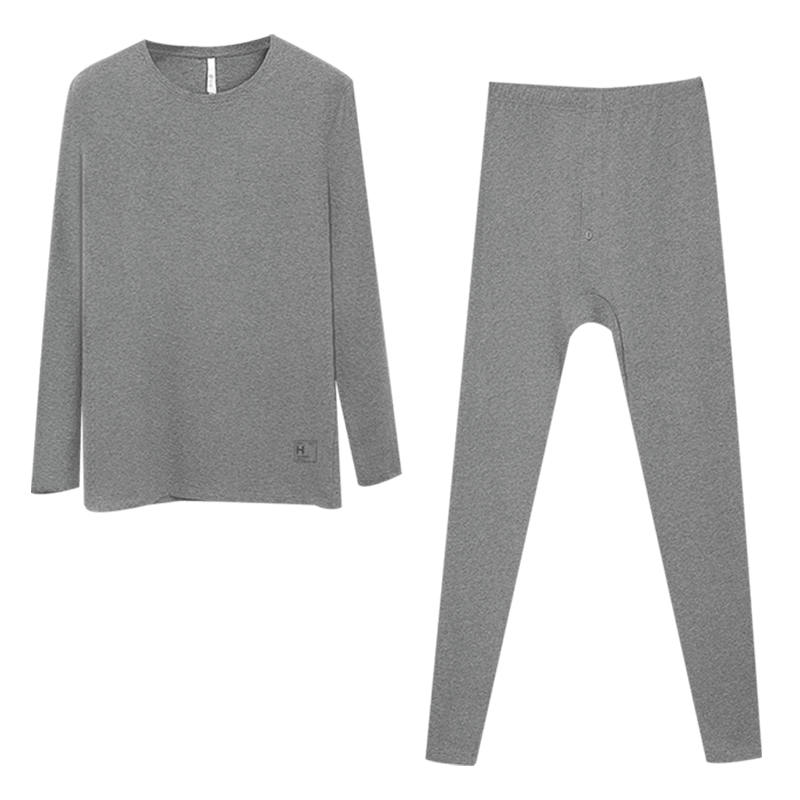 Hodo Cotton And Spandex Autumn And Winter Thermal Underwear Set for Men, 7A Antibacterial And Anti-Mite, Warm Inner Wear, Dark Heather Gray, Size 170/95