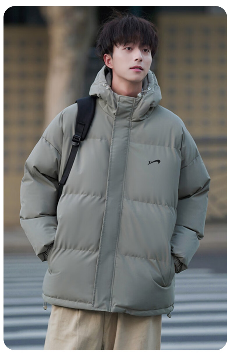 Guirenniao Autumn Winter Men's Hooded Cotton Padded Jacket Thickened Warm Windproof Coat Gray Green 2XL 5