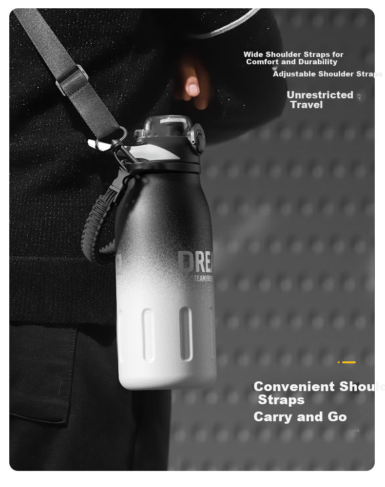 NRMEi Insulated Thermal Flask Dual-Use Large Capacity Men's Portable Outdoor Sports Student Straw Water Bottle Cup 20