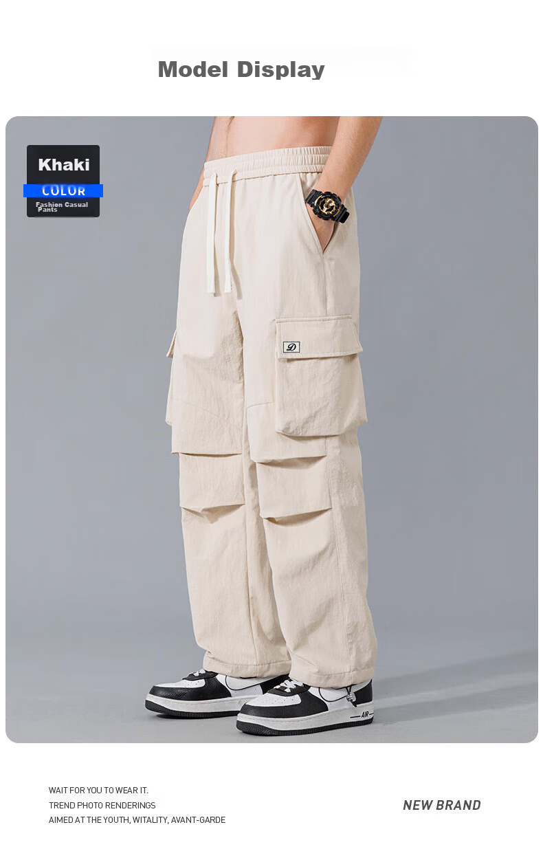 Dingfengbaoluo American-Style Cargo Casual Pants for Men, Spring And Summer Trendy Versatile Loose Paratrooper Tactical Trousers, DDF32 Black M 9